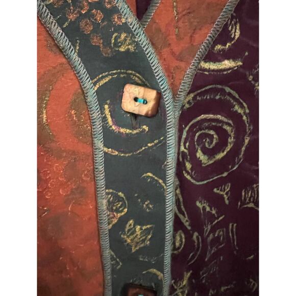 Bread Button Front Cotton Stretch L Asymmetrical 3/4 Sleeve Blouse Top Earthy - Picture 6 of 9